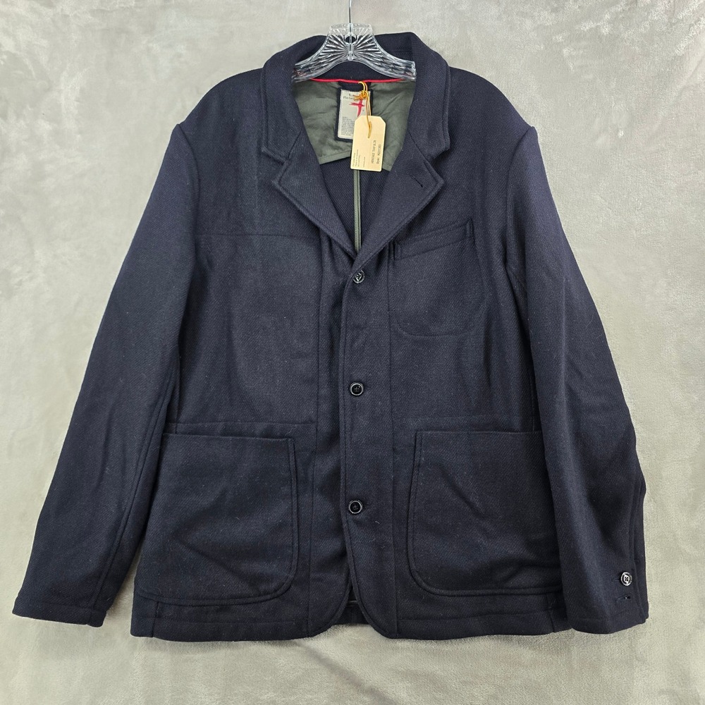Relwen Heritage Trap Blazer Mens Large Navy Wool Blend Jacket Huckberry new